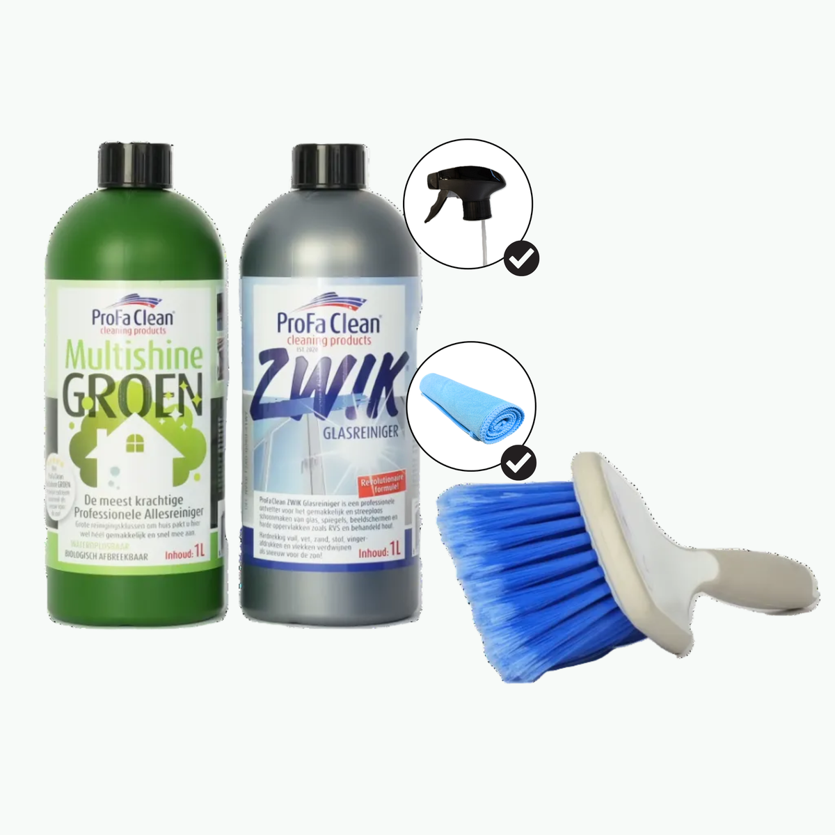 Detergente per vetri Multishine Green & Zwik Duo + Spazzola a mano Deluxe